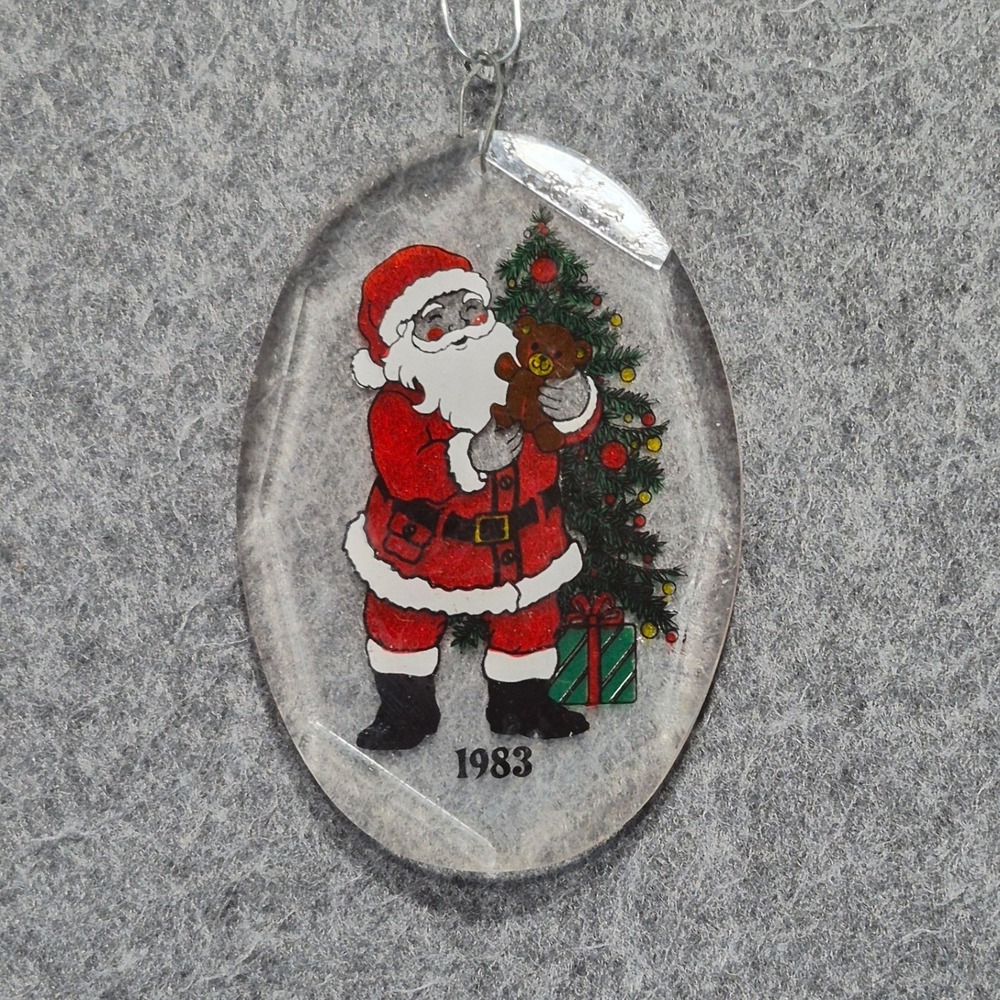 Vintage 1980's Clear Acrylic Christmas Window Ornaments NFR Plastic Santa